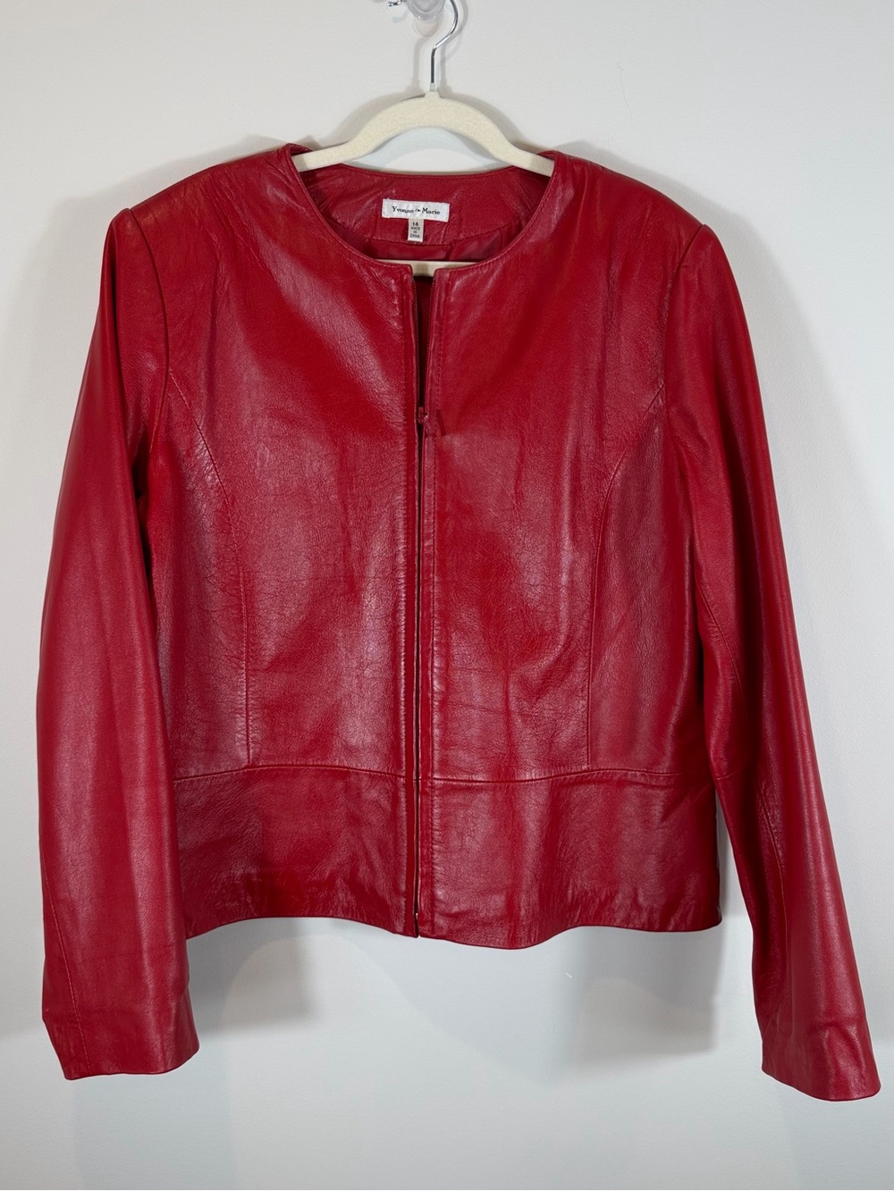 Vibrant Red Leather Zip-Front Jacket by Yvonne & Marie 14